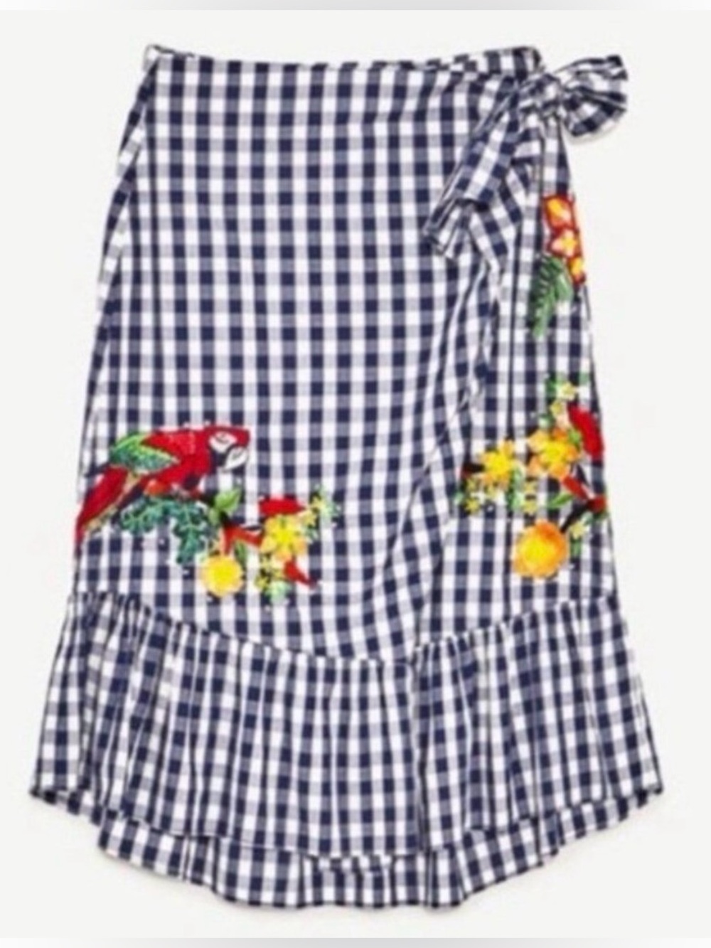 Zara gingham embroidered embellished wrap skirt
